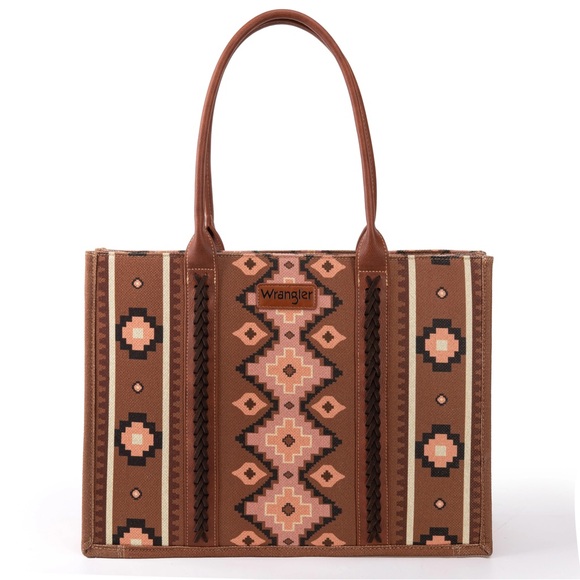 Wrangler Handbags - Wrangler Geometric Brown and Pink Tote